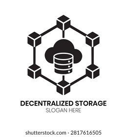 Decentralized Storage logo presents interconnected data blocks forming a secure cloud network structure, representing distributed digital infrastructure. This modern, geometric design is highly effective for cloud storage providers, blockchain network architects, decentralized database developers, and web3 infrastructure companies seeking a secure visual identity.