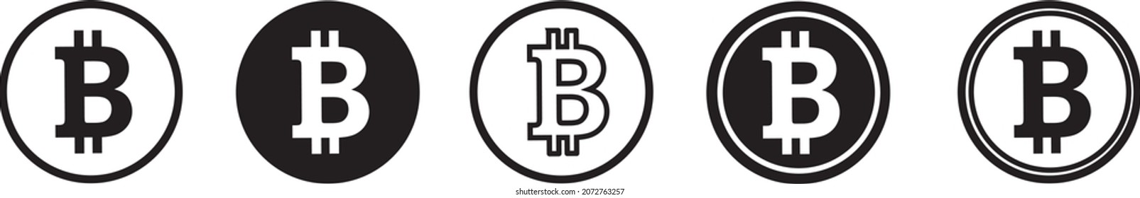 Decentralized virtual currency for payment and transactions, isolated bitcoin icons in realistic, flat and line style. Coins, electronic exchange and financial profit, vector illustration
