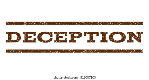Deception watermark stamp. Text caption between horizontal parallel lines with grunge design style. Rubber seal stamp with dust texture. Vector brown color ink imprint on a white background.
