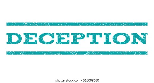 Deception watermark stamp. Text tag between horizontal parallel lines with grunge design style. Rubber seal stamp with dust texture. Vector cyan color ink imprint on a white background.