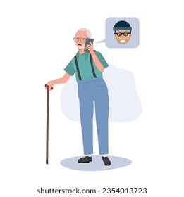 Deceptive Scammer tryo to Tricks Elderly man. Online Scammer's Trickery. Flat vector cartoon illustration