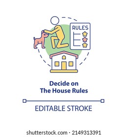 Decide On House Rules Concept Icon. Training Dog Tip Abstract Idea Thin Line Illustration. Establishing Dominance. Isolated Outline Drawing. Editable Stroke. Arial, Myriad Pro-Bold Fonts Used