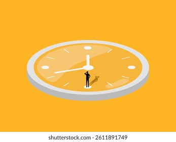 Decide on time, Businessman standing looking at a clock face that keeps turning