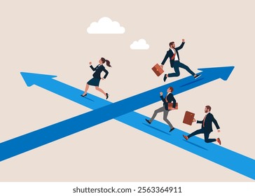 Decide their own path to success. Leadership or career path growth strategy.  Determination to grow and success. Modern flat vector illustration.