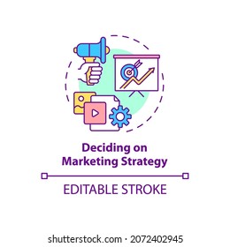 Entscheiden Sie sich für das Konzept der Marketingstrategie. Werbeplan für Unternehmen. Service fördern. Geschäftsmodell abstrakte Idee dünne Linie Illustration. Vektorgrafik einzeln auf Umrissfarben. Bearbeitbarer Hub
