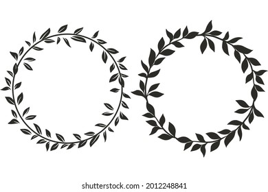 Coronas circulares caducifolias, ilustraciones vectoriales. Marcos hechos de hojas negras. Los contornos naturales de las sábanas. Bandas de cabeza de época