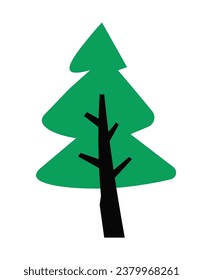 Deciduous or coniferous tree of forest or woods. Isolated green sapling crafted by kids. Nature and wilderness paper craft. Handmade sticker or handicrafts drawn by children. Vector in flat style