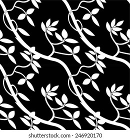 Deciduous curvilinear pattern in diagonal seamless vector background.