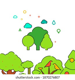 Deciduous forest filled line vector icon, simple illustration. Forest, wood related bottom border.