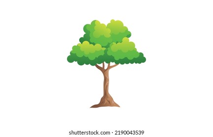Deciduous green tree with exposed roots isolated vector illustration