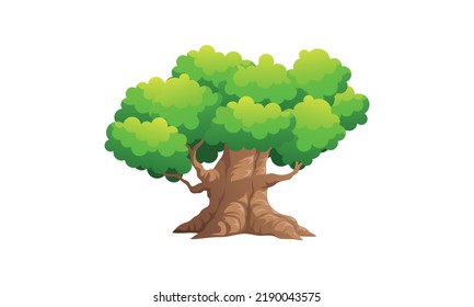 Deciduous green tree with exposed roots isolated vector illustration