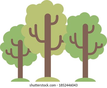 Deciduous green trees isolated on a white background. Symbol of the city Park. Flat infographics. Vector illustration.
