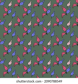 Deciduous seamless pattern on a green background.