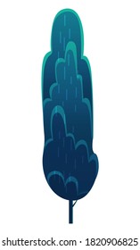 Ein herrlicher großer Baum, marineblaue Farbe, ein flacher Cartoon-Stil einzeln auf Weiß. Waldbaum, großartige Krone. Eiche, Buche, Hornstrahl, vielfältige Vegetation. Botanische Illustration für Spiele, Banner, Websites