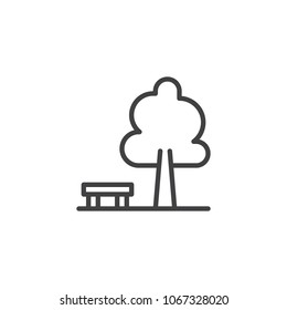 Deciduous tree and a bench outline icon. linear style sign for mobile concept and web design. Park simple line vector icon. Symbol, logo illustration. Pixel perfect vector graphics