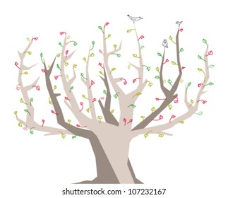 Deciduous tree with birds.