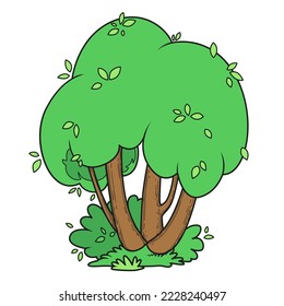 Variación de color de árbol caducifolio para colorear aislado en fondo blanco