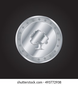 Deciduous Tree embossed realistic silver / platinum coin precious Icon / Logo Design