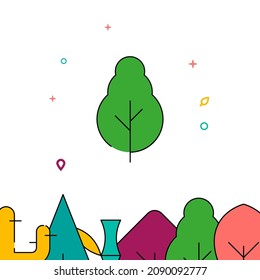Deciduous tree filled line vector icon, simple illustration, forest, garden related bottom border.