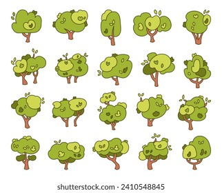 Deciduous tree. Forest flora, agricultural garden and nature park plant. Hand drawn style. Vector drawing. Collection of design elements.