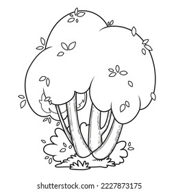 Deciduous tree linear drawing for coloring isolated on white background