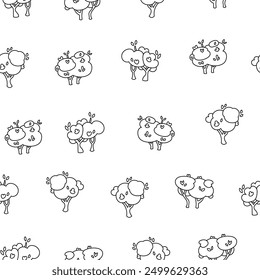 Deciduous tree. Seamless pattern. Coloring Page. Forest flora, agricultural garden and nature park plant. Hand drawn style. Vector drawing. Design ornaments.