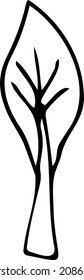 Deciduous tree. Vector black-and-white hand-drawn illustration. Clipart, logo, doodle.