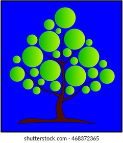 deciduous tree, vector, green with a brown trunk