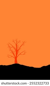 Árboles caducifolios en el desierto con fondo naranja