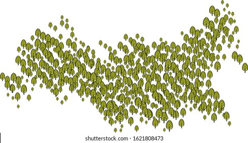 Deciduous trees on the map of Russia. Vector illustration