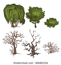 Deciduous trees and shrubs in the Park. Dead trees. The vector image.