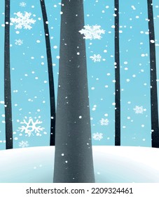 deciduous trees and snowfall in winter