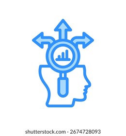 Icono de análisis de decisiones Ilustración vectorial de color azul