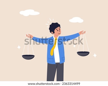 Decision or balance concept. Comparison advantage and disadvantage, integrity or honest truth, pros and cons or measurement, judge or ethical, businessman comparing scale to be equal, fair measuring.