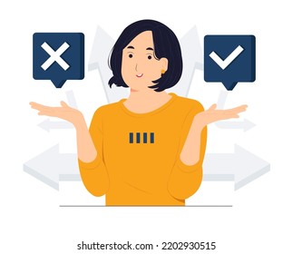 Decision Between Right Or Left, Yes Or No, Business Decisions, Ethical Dilemma, Choose, Choice, Undecided, And Feeling Confused Concept Illustration
