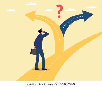 Decision between right or left, yes or no, Business decisions, illustration.