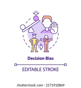Decision bias concept icon. Reject new ideas. Adaptability enemy in HR abstract idea thin line illustration. Isolated outline drawing. Editable stroke. Arial, Myriad Pro-Bold fonts used