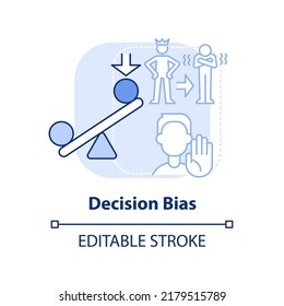 Decision bias light blue concept icon. Reject new ideas. Adaptability enemy in HR abstract idea thin line illustration. Isolated outline drawing. Editable stroke. Arial, Myriad Pro-Bold fonts used