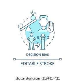 Decision bias turquoise concept icon. Reject new ideas. Adaptability enemy in HR abstract idea thin line illustration. Isolated outline drawing. Editable stroke. Arial, Myriad Pro-Bold fonts used