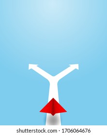 Decision business, Problem solving, way to success concept. Red paper plane flying choose a way to success. paper art style. vector. illustration.