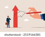 Decision to change to better opportunity. Big hand draw new arrow of change direction. Modern flat vector illustration