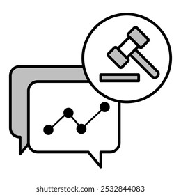 Icono de chat de decisión: una burbuja de chat con un mazo, que indica discusiones autorizadas y conversaciones legales