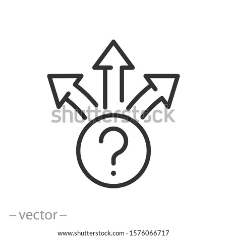 decision choice way icon, three road arrow, progress pathway signpost, option path business, thin line web symbol on white background - editable stroke vector illustration eps10