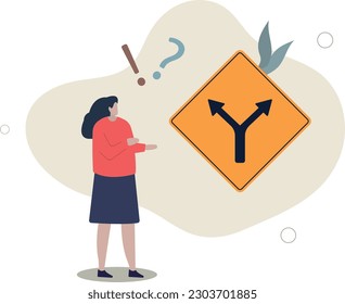 Decisión de elegir el camino, alternativa o elección, decidiendo el camino de carrera, determinación o pensamiento para encontrar el concepto de solución.ilustración vectorial plana.