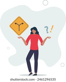 Entscheidung für den Weg, die Alternative oder die Wahl, die Berufswahl, die flache Vektorillustration.