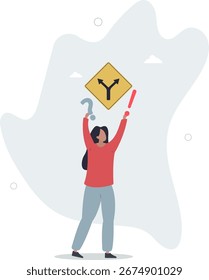 Decision to choose pathway, alternative or choice, deciding career path, determination or thinking to find solution concept.life and employment of people.