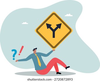 Decisão de escolher caminho, alternativa ou escolha, decidir carreira, determinação ou pensamento para encontrar solução. sobre um homem e sua vida.