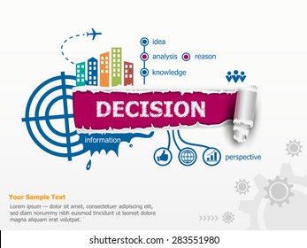 Decision concept and breakthrough paper hole with ragged edges with a space for your message.  