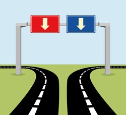 Decision Concept Road Signs, Red Or Blue, Left Or Right