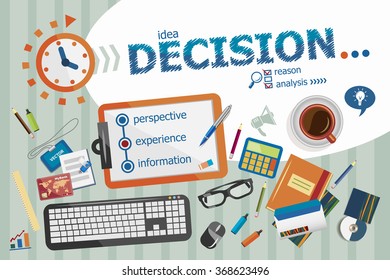 Decision design concept. Typographic poster. Decision concepts for web banner and printed materials.